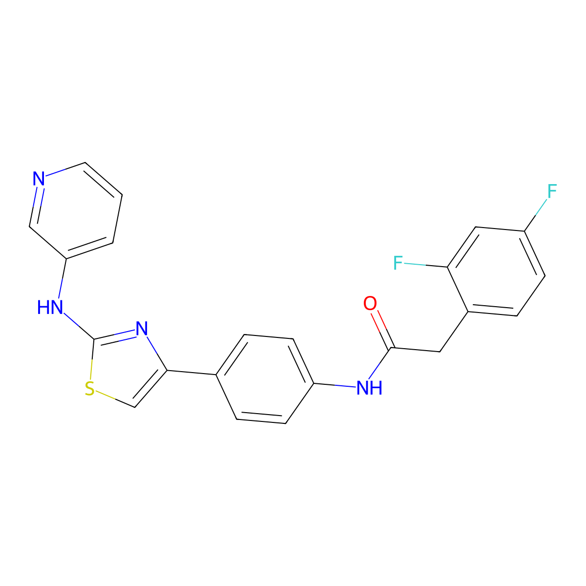 2-(2,4-difluorophenyl)-N-(4-(2-(pyridin-3-ylamino)thiazol-4-yl)phenyl)acetamide molecular structure, CAS 1797285-61-0