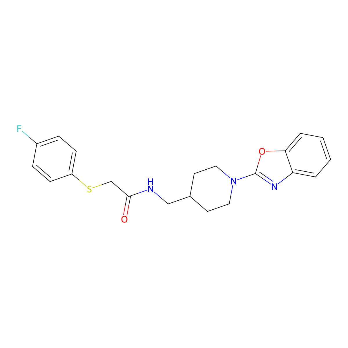 N-((1-(benzo[d]oxazol-2-yl)piperidin-4-yl)methyl)-2-((4-fluorophenyl)thio)acetamide molecular structure, CAS 1797285-67-6