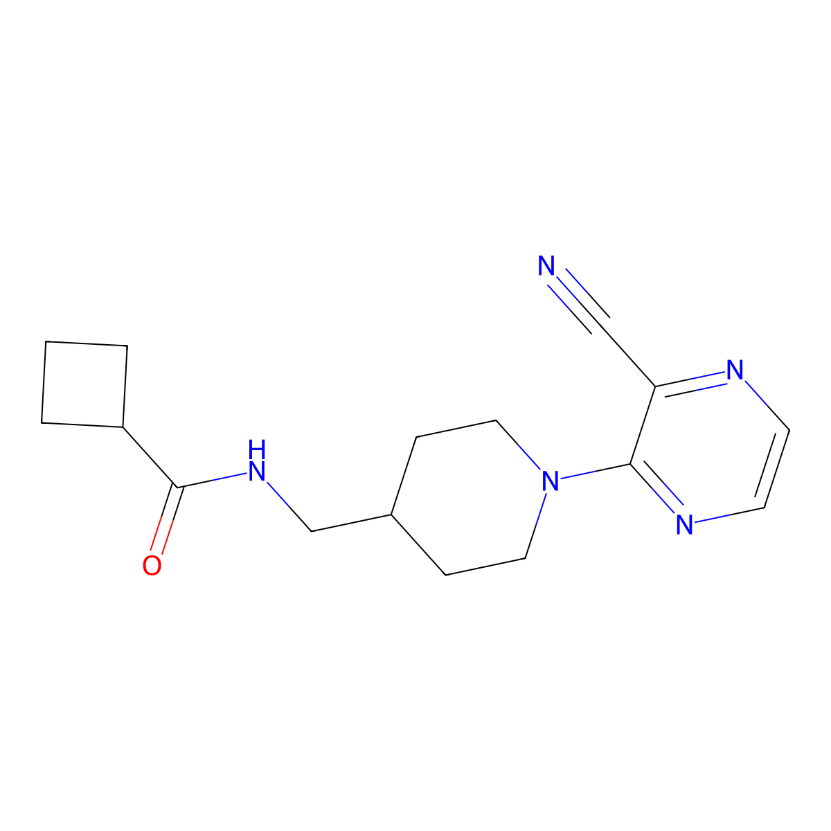 N-((1-(3-cyanopyrazin-2-yl)piperidin-4-yl)methyl)cyclobutanecarboxamide molecular structure, CAS 1797285-94-9