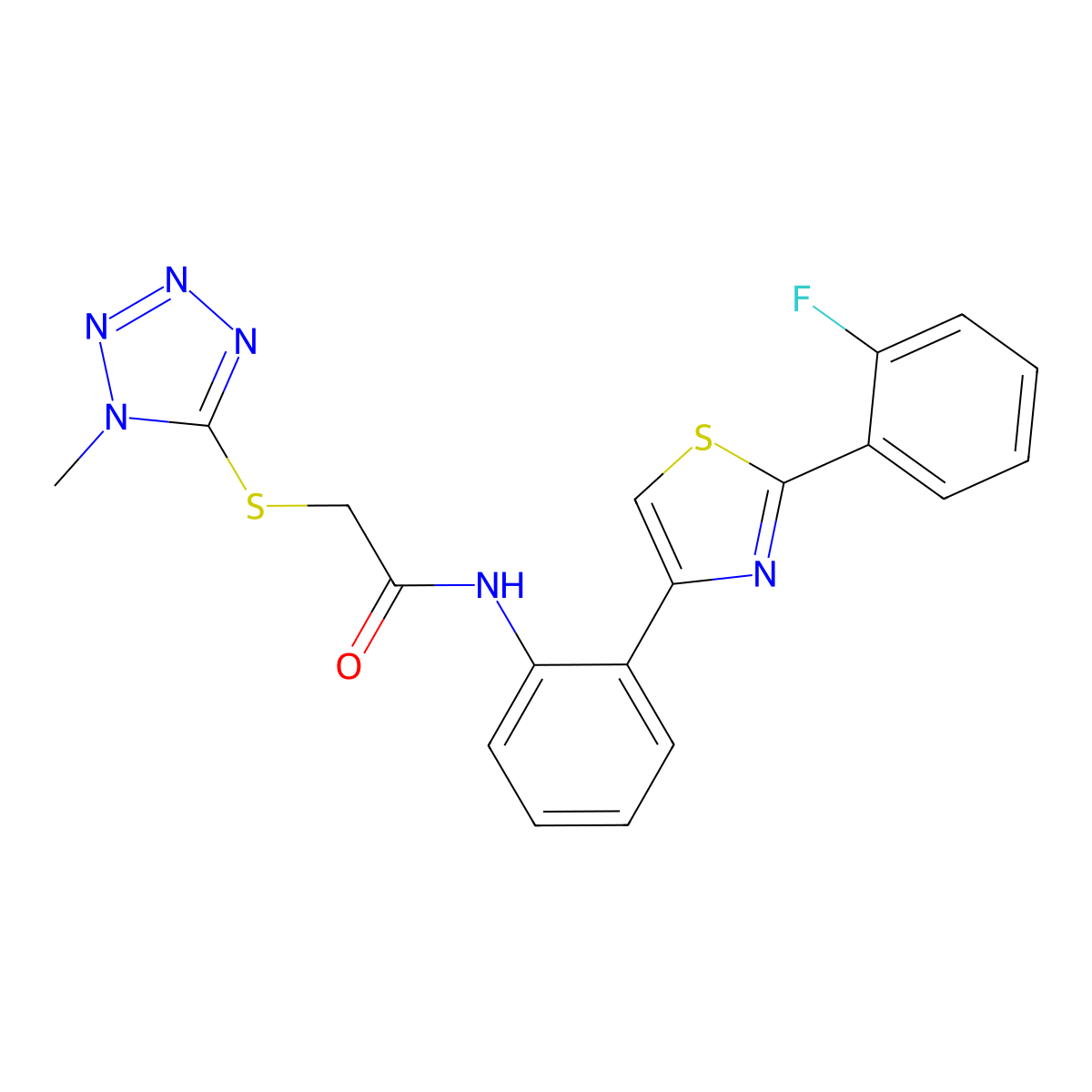 N-(2-(2-(2-fluorophenyl)thiazol-4-yl)phenyl)-2-((1-methyl-1H-tetrazol-5-yl)thio)acetamide molecular structure, CAS 1797286-02-2