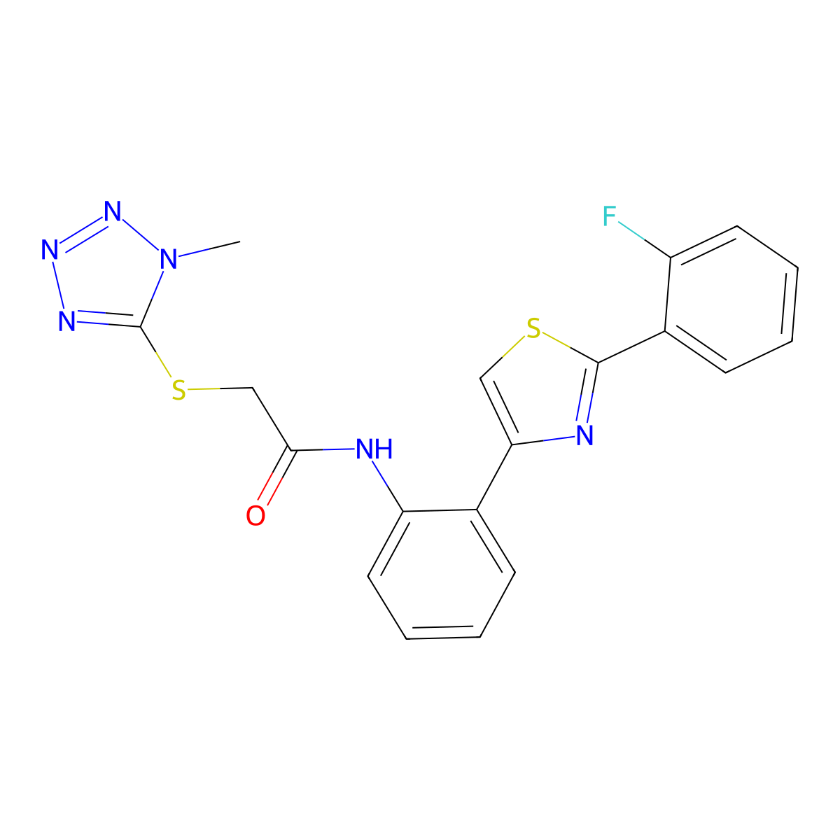 N-(2-(2-(2-fluorophenyl)thiazol-4-yl)phenyl)-2-((1-methyl-1H-tetrazol-5-yl)thio)acetamide molecular structure, CAS 1797286-02-2