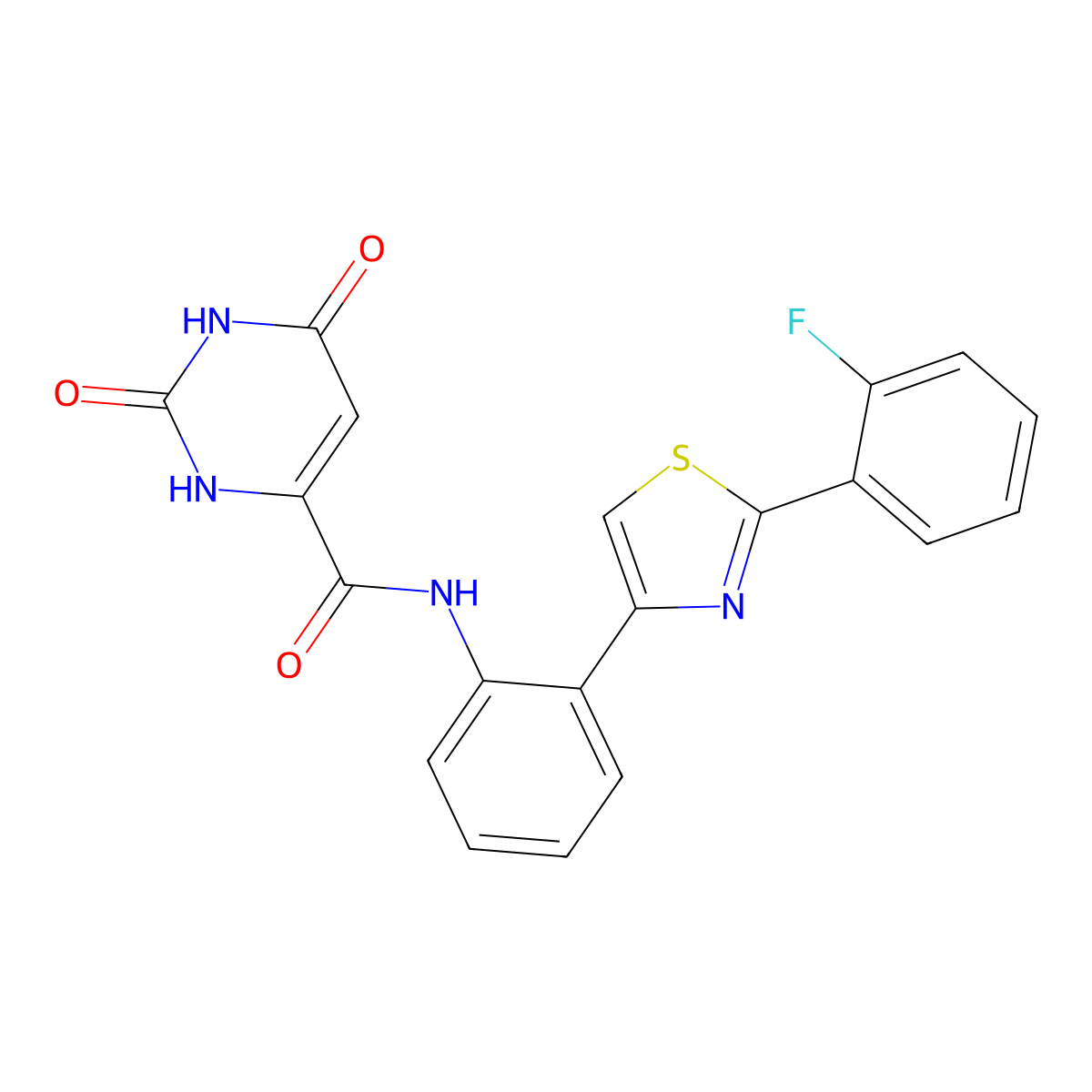 N-(2-(2-(2-fluorophenyl)thiazol-4-yl)phenyl)-2,6-dioxo-1,2,3,6-tetrahydropyrimidine-4-carboxamide molecular structure, CAS 1797286-09-9
