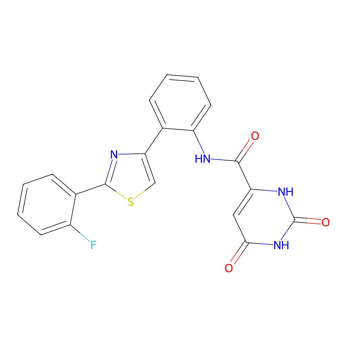 N-(2-(2-(2-fluorophenyl)thiazol-4-yl)phenyl)-2,6-dioxo-1,2,3,6-tetrahydropyrimidine-4-carboxamide molecular structure, CAS 1797286-09-9
