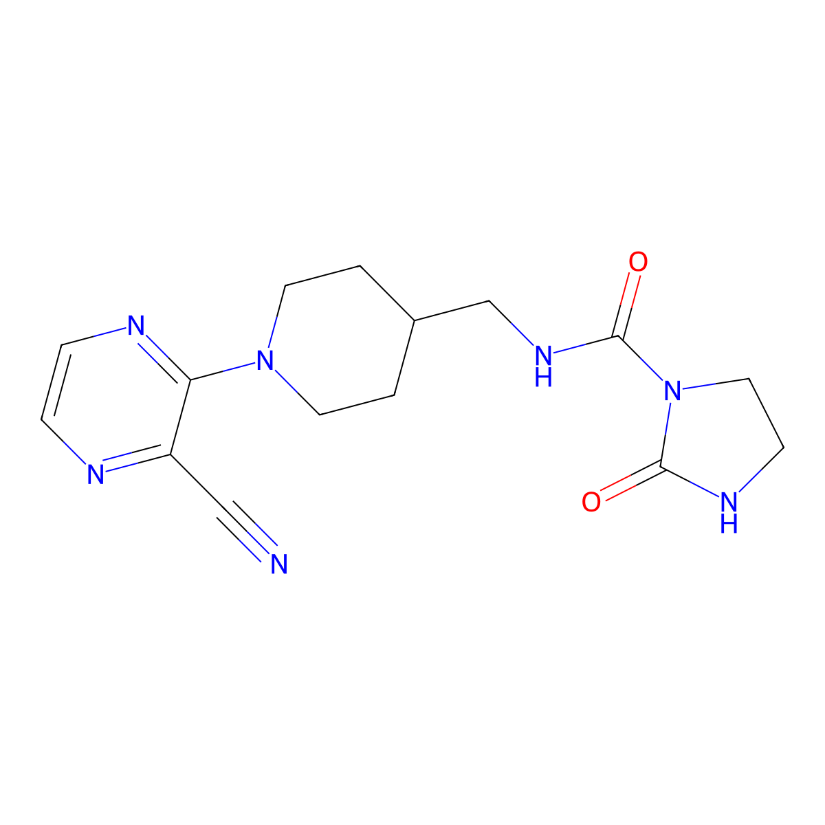 N-((1-(3-cyanopyrazin-2-yl)piperidin-4-yl)methyl)-2-oxoimidazolidine-1-carboxamide molecular structure, CAS 1797286-12-4