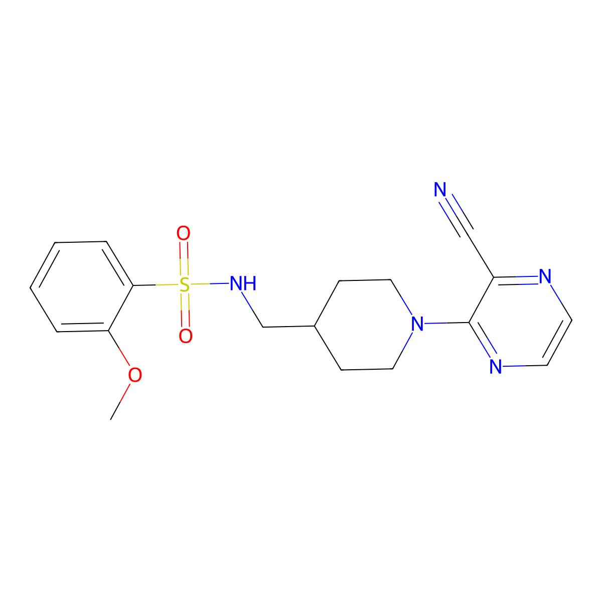 N-((1-(3-cyanopyrazin-2-yl)piperidin-4-yl)methyl)-2-methoxybenzenesulfonamide molecular structure, CAS 1797286-19-1