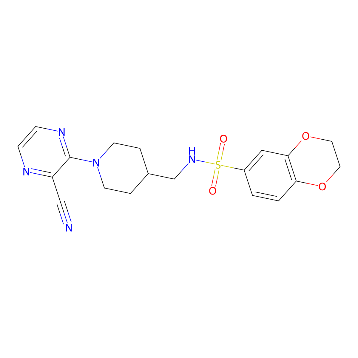 N-((1-(3-cyanopyrazin-2-yl)piperidin-4-yl)methyl)-2,3-dihydrobenzo[b][1,4]dioxine-6-sulfonamide molecular structure, CAS 1797286-25-9