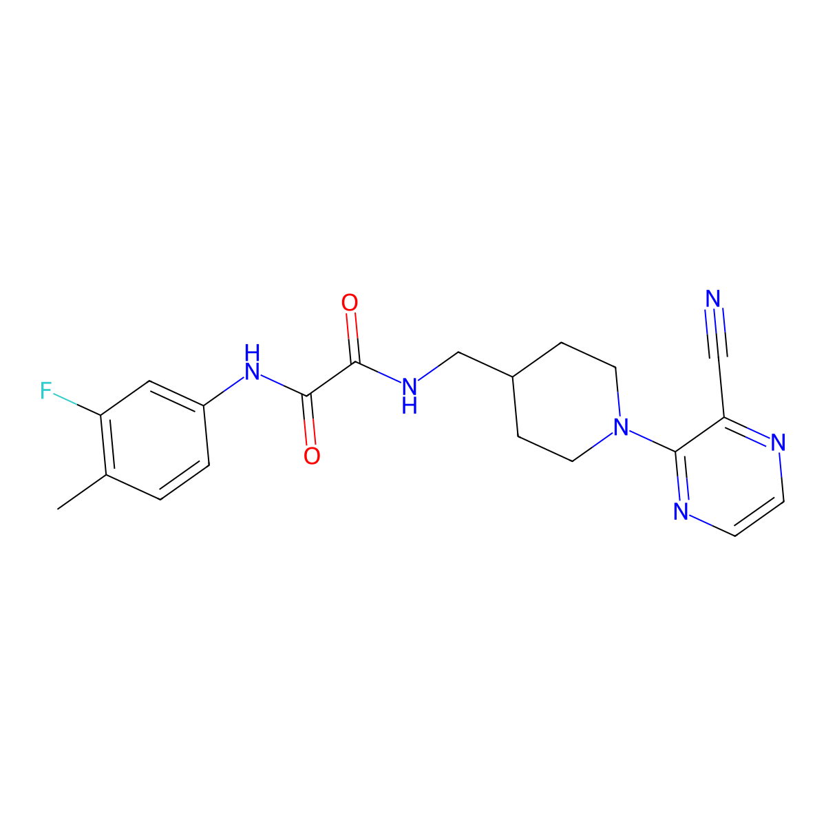 N1-((1-(3-cyanopyrazin-2-yl)piperidin-4-yl)methyl)-N2-(3-fluoro-4-methylphenyl)oxalamide molecular structure, CAS 1797286-38-4