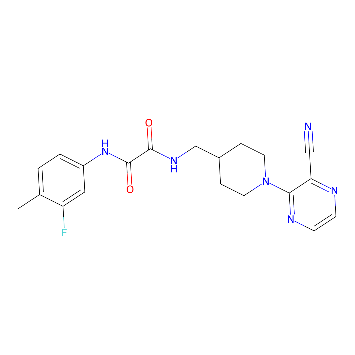 N1-((1-(3-cyanopyrazin-2-yl)piperidin-4-yl)methyl)-N2-(3-fluoro-4-methylphenyl)oxalamide molecular structure, CAS 1797286-38-4