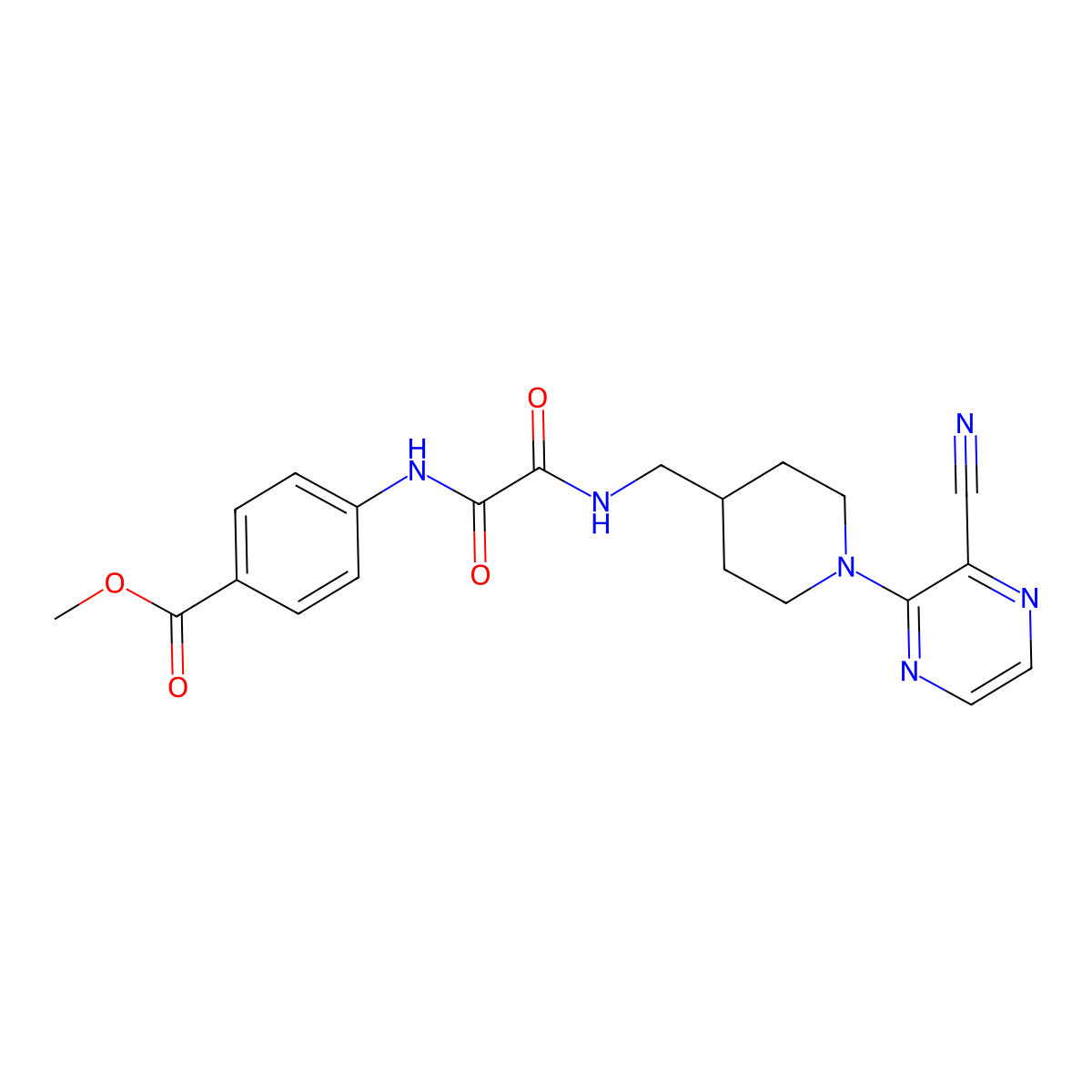 Methyl 4-(2-(((1-(3-cyanopyrazin-2-yl)piperidin-4-yl)methyl)amino)-2-oxoacetamido)benzoate molecular structure, CAS 1797286-47-5