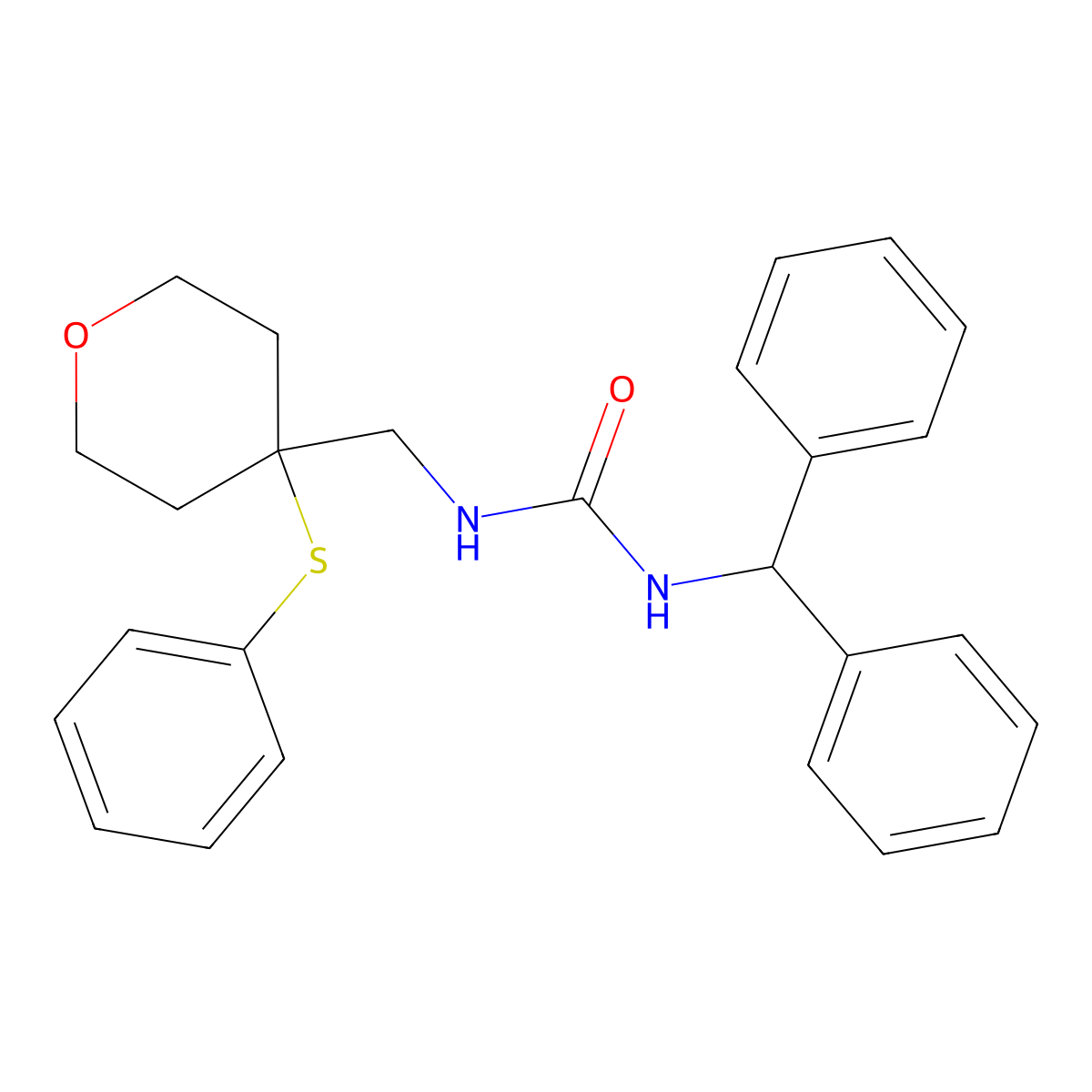 1-benzhydryl-3-((4-(phenylthio)tetrahydro-2H-pyran-4-yl)methyl)urea molecular structure, CAS 1797286-63-5