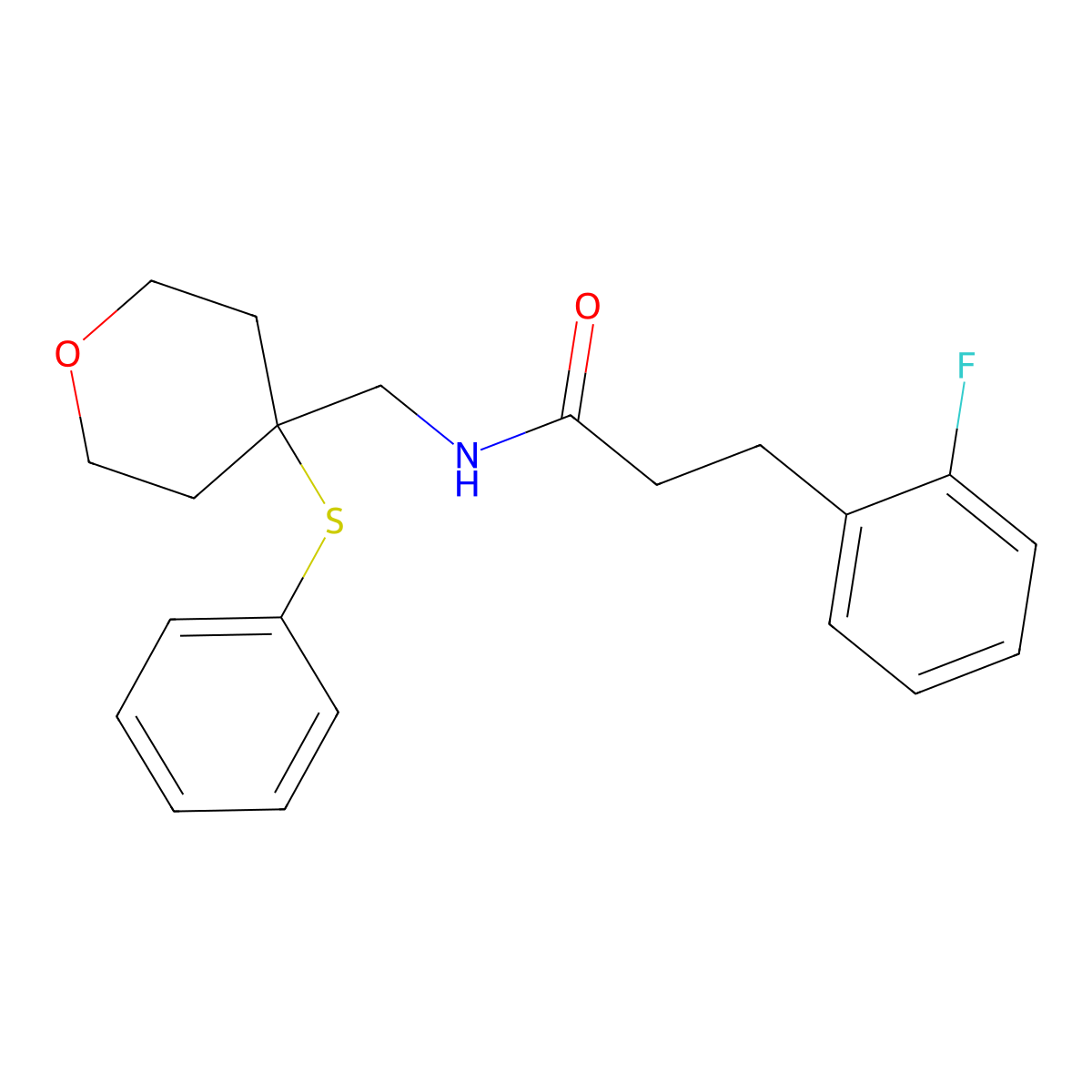 3-(2-fluorophenyl)-N-((4-(phenylthio)tetrahydro-2H-pyran-4-yl)methyl)propanamide molecular structure, CAS 1797286-69-1