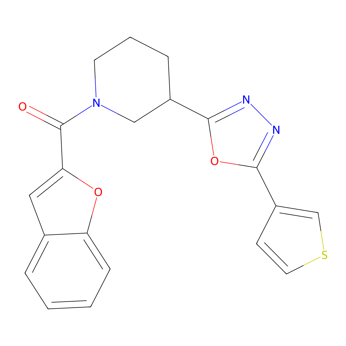 Benzofuran-2-yl(3-(5-(thiophen-3-yl)-1,3,4-oxadiazol-2-yl)piperidin-1-yl)methanone molecular structure, CAS 1797286-92-0