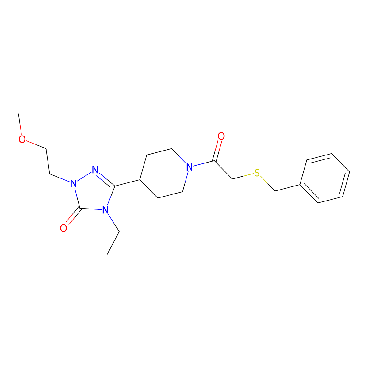 3-(1-(2-(benzylthio)acetyl)piperidin-4-yl)-4-ethyl-1-(2-methoxyethyl)-1H-1,2,4-triazol-5(4H)-one molecular structure, CAS 1797287-01-4
