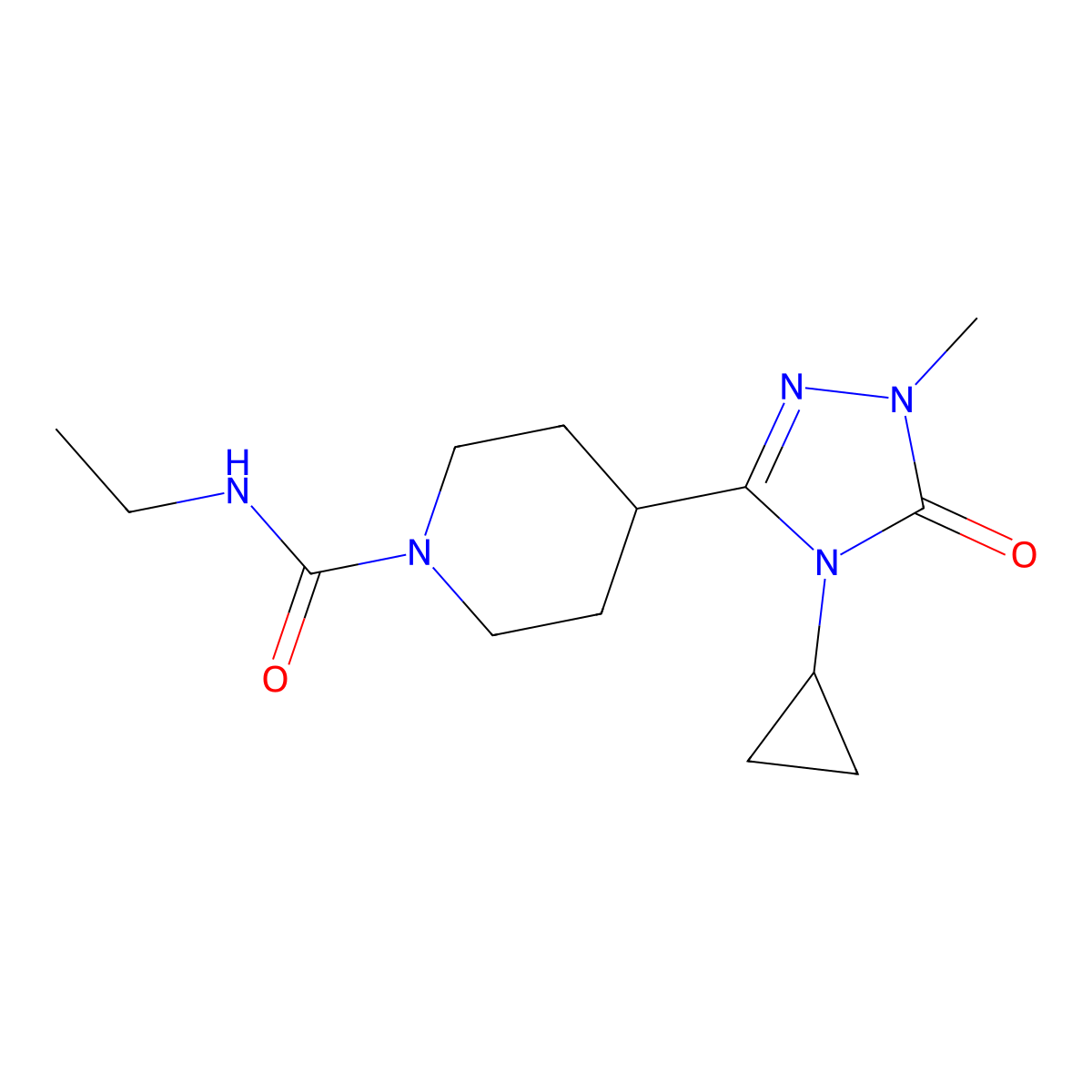4-(4-cyclopropyl-1-methyl-5-oxo-4,5-dihydro-1H-1,2,4-triazol-3-yl)-N-ethylpiperidine-1-carboxamide molecular structure, CAS 1797287-44-5