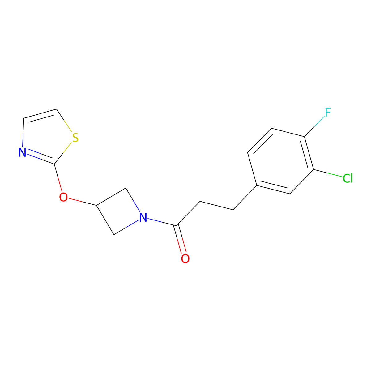 3-(3-Chloro-4-fluorophenyl)-1-(3-(thiazol-2-yloxy)azetidin-1-yl)propan-1-one molecular structure, CAS 1797287-46-7