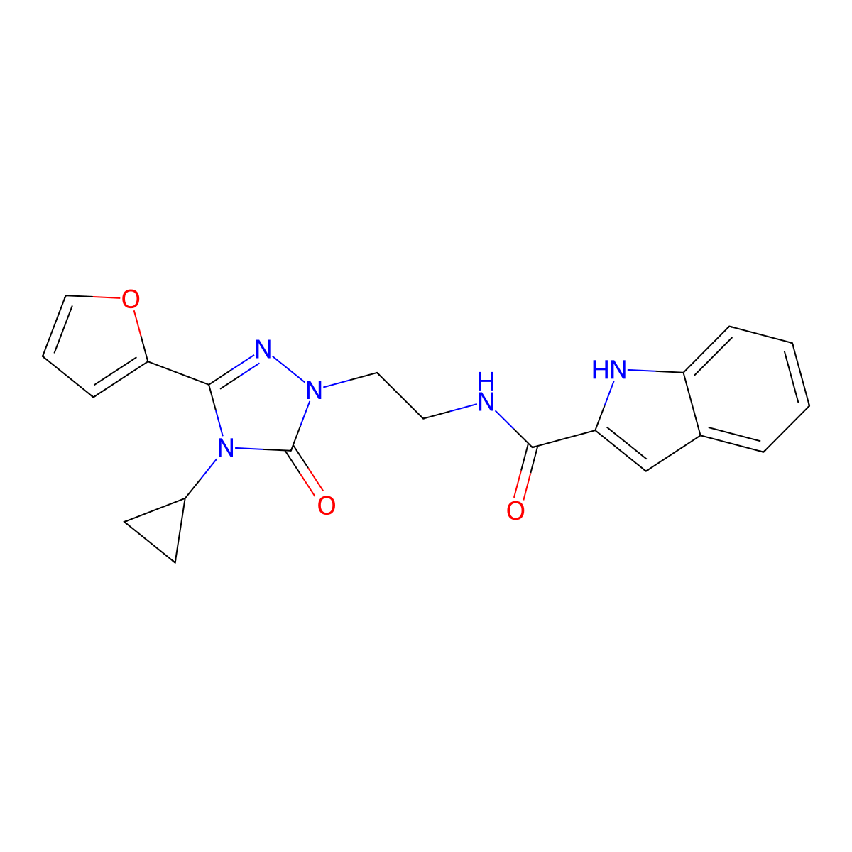 N-(2-(4-cyclopropyl-3-(furan-2-yl)-5-oxo-4,5-dihydro-1H-1,2,4-triazol-1-yl)ethyl)-1H-indole-2-carboxamide molecular structure, CAS 1797287-53-6