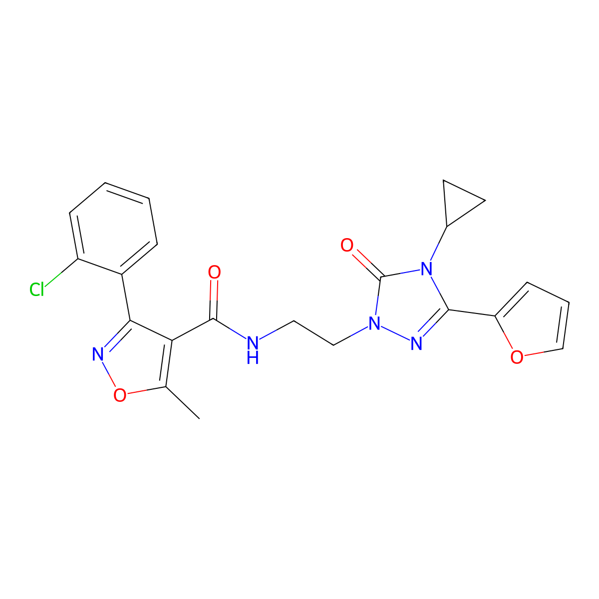 3-(2-chlorophenyl)-N-(2-(4-cyclopropyl-3-(furan-2-yl)-5-oxo-4,5-dihydro-1H-1,2,4-triazol-1-yl)ethyl)-5-methylisoxazole-4-carboxamide molecular structure, CAS 1797287-67-2