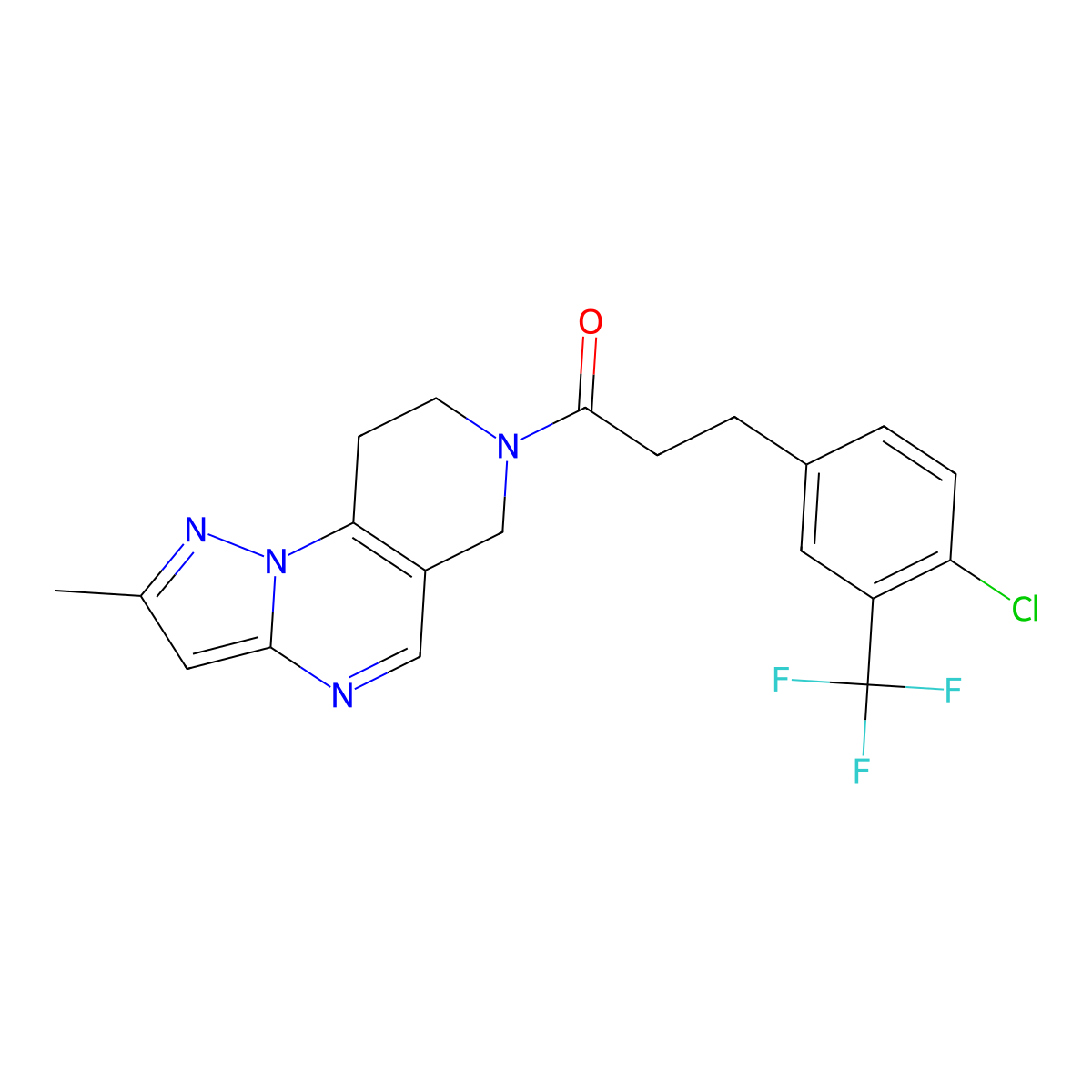3-(4-chloro-3-(trifluoromethyl)phenyl)-1-(2-methyl-8,9-dihydropyrazolo[1,5-a]pyrido[3,4-e]pyrimidin-7(6H)-yl)propan-1-one molecular structure, CAS 1797287-81-0