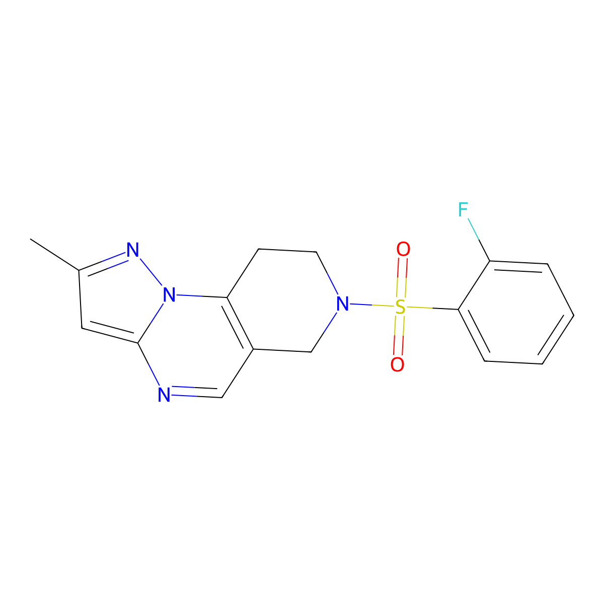 7-((2-Fluorophenyl)sulfonyl)-2-methyl-6,7,8,9-tetrahydropyrazolo[1,5-a]pyrido[3,4-e]pyrimidine molecular structure, CAS 1797288-11-9