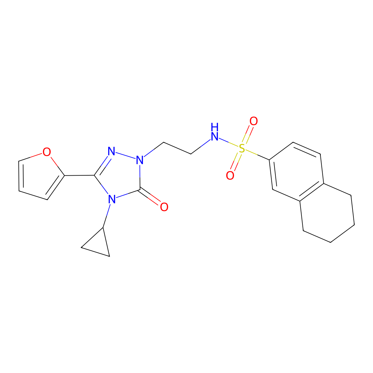 N-(2-(4-cyclopropyl-3-(furan-2-yl)-5-oxo-4,5-dihydro-1H-1,2,4-triazol-1-yl)ethyl)-5,6,7,8-tetrahydronaphthalene-2-sulfonamide molecular structure, CAS 1797288-44-8