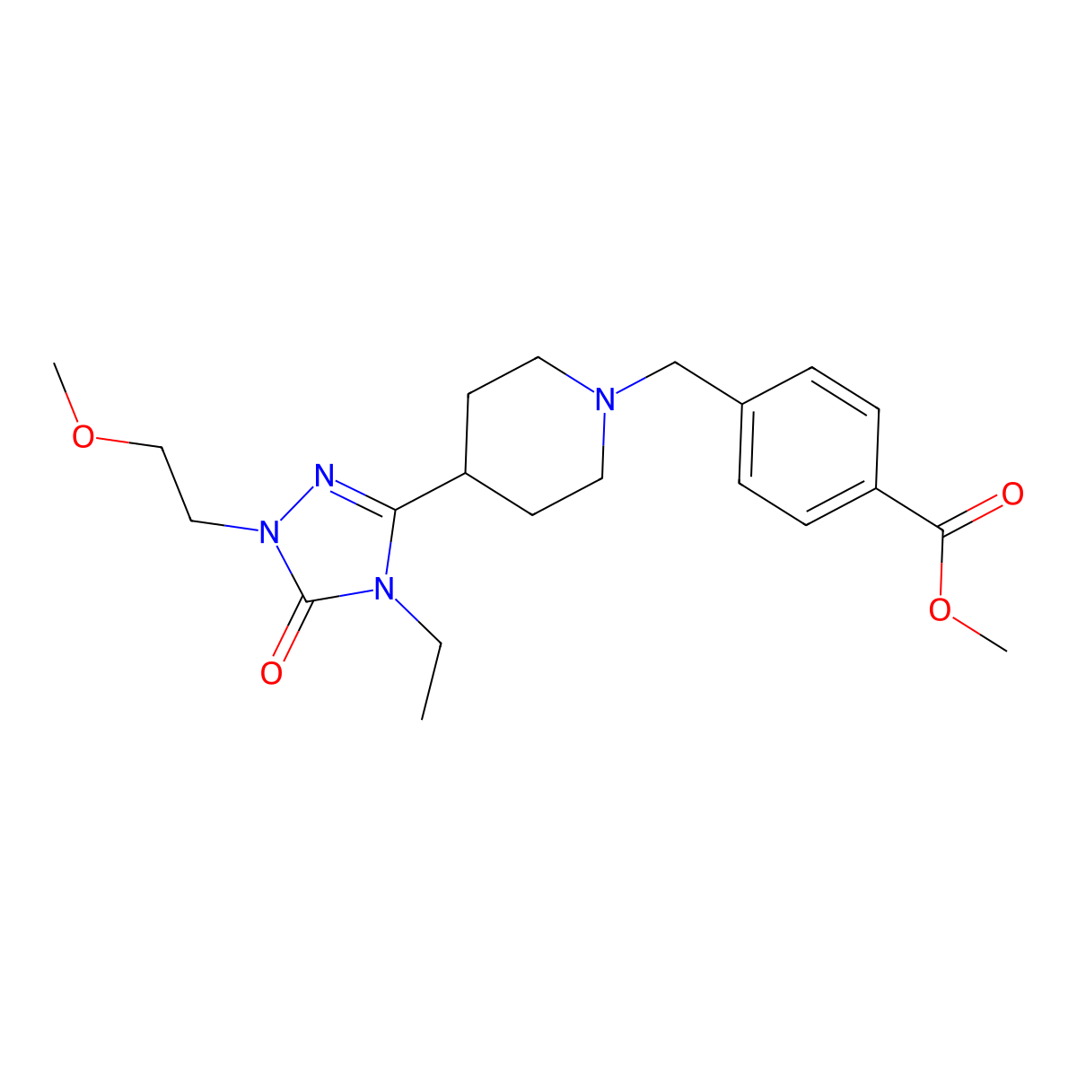 methyl 4-({4-[4-ethyl-1-(2-methoxyethyl)-5-oxo-4,5-dihydro-1H-1,2,4-triazol-3-yl]piperidin-1-yl}methyl)benzoate molecular structure, CAS 1797288-59-5