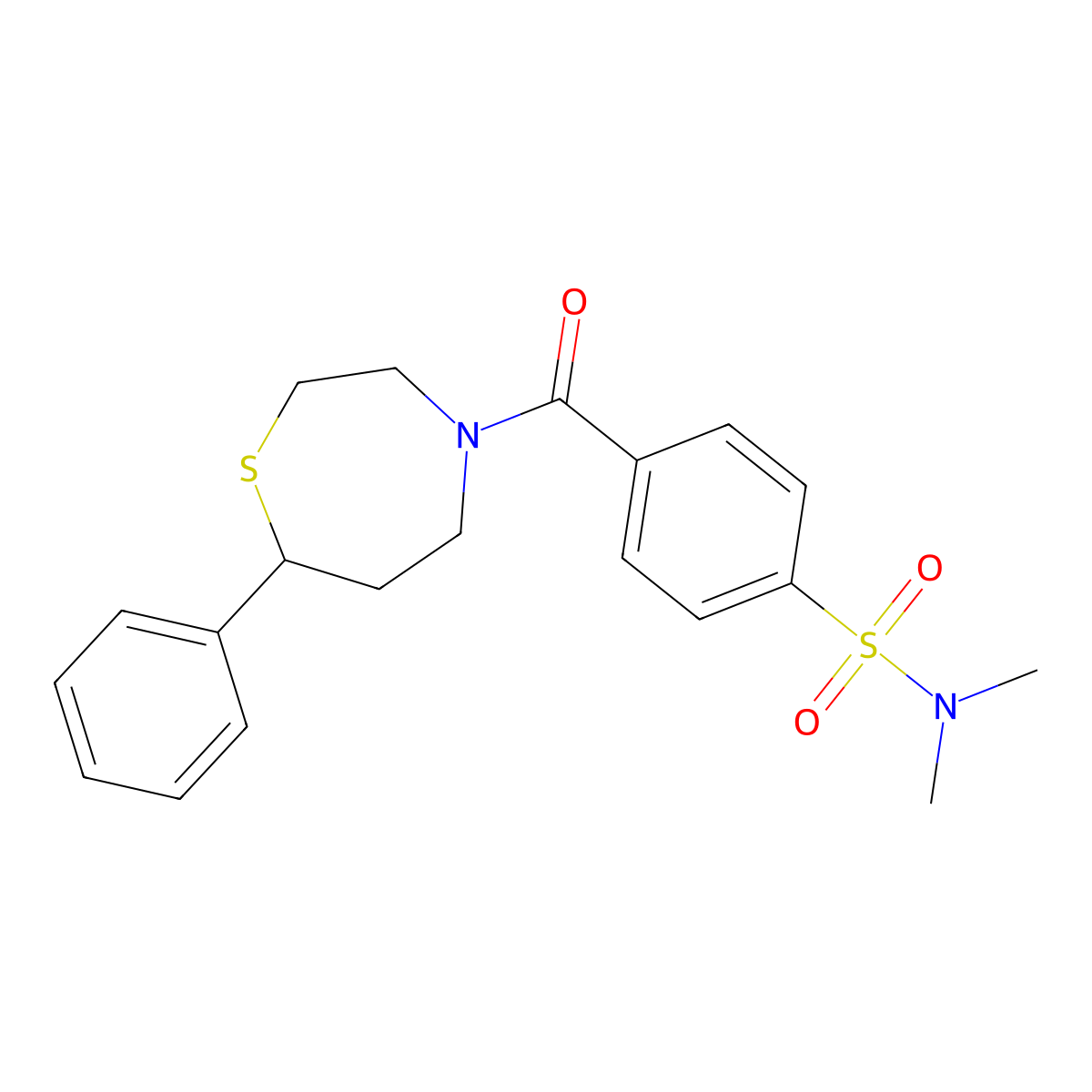 N,N-dimethyl-4-(7-phenyl-1,4-thiazepane-4-carbonyl)benzenesulfonamide molecular structure, CAS 1797288-71-1