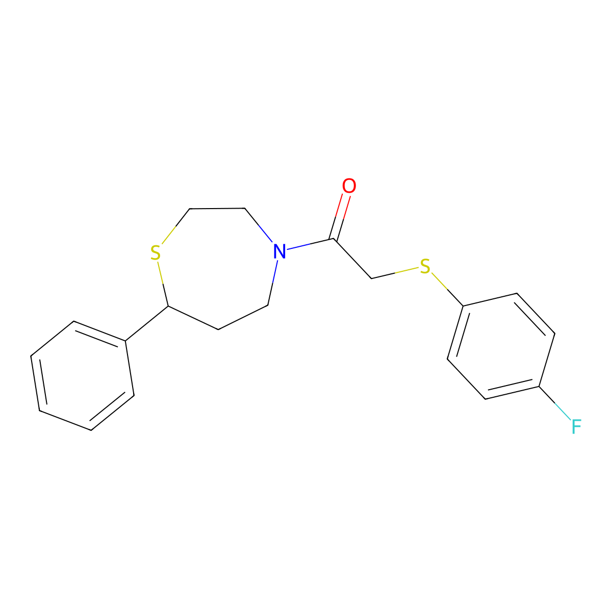 2-((4-Fluorophenyl)thio)-1-(7-phenyl-1,4-thiazepan-4-yl)ethanone molecular structure, CAS 1797288-82-4