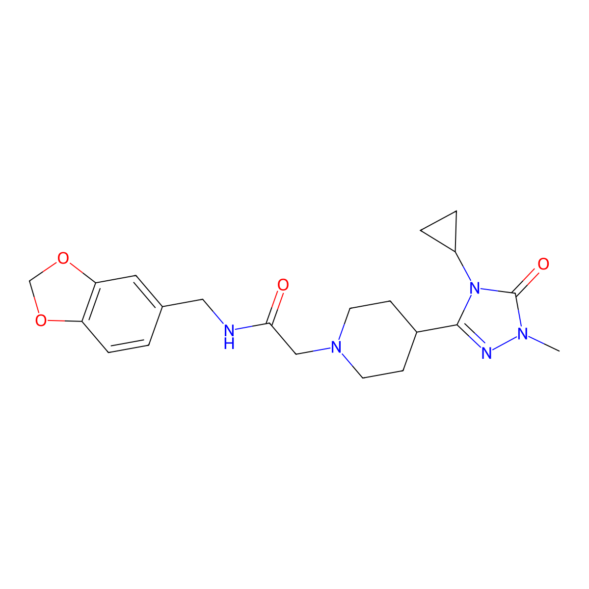 N-[(2H-1,3-benzodioxol-5-yl)methyl]-2-[4-(4-cyclopropyl-1-methyl-5-oxo-4,5-dihydro-1H-1,2,4-triazol-3-yl)piperidin-1-yl]acetamide molecular structure, CAS 1797288-92-6