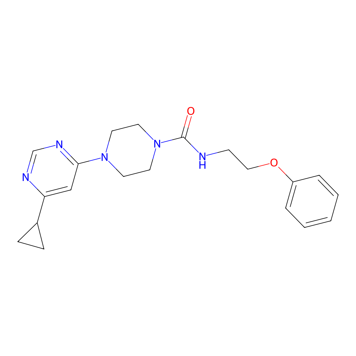 4-(6-cyclopropylpyrimidin-4-yl)-N-(2-phenoxyethyl)piperazine-1-carboxamide molecular structure, CAS 1797289-14-5