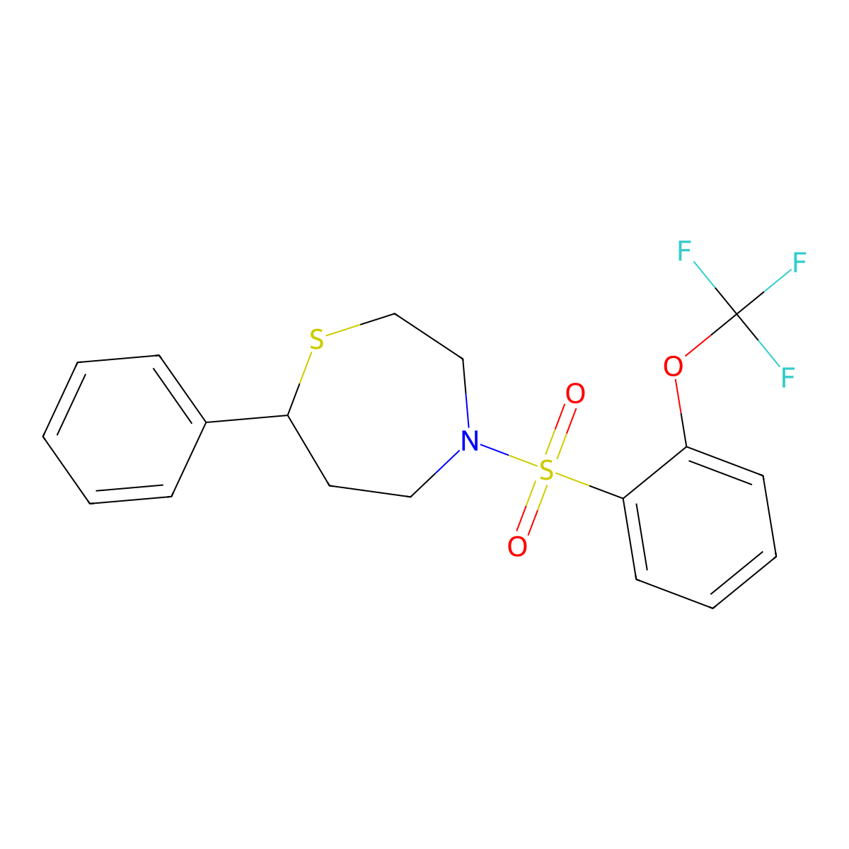 7-Phenyl-4-((2-(trifluoromethoxy)phenyl)sulfonyl)-1,4-thiazepane molecular structure, CAS 1797289-21-4