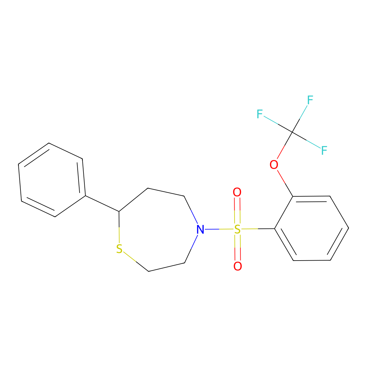 7-Phenyl-4-((2-(trifluoromethoxy)phenyl)sulfonyl)-1,4-thiazepane molecular structure, CAS 1797289-21-4