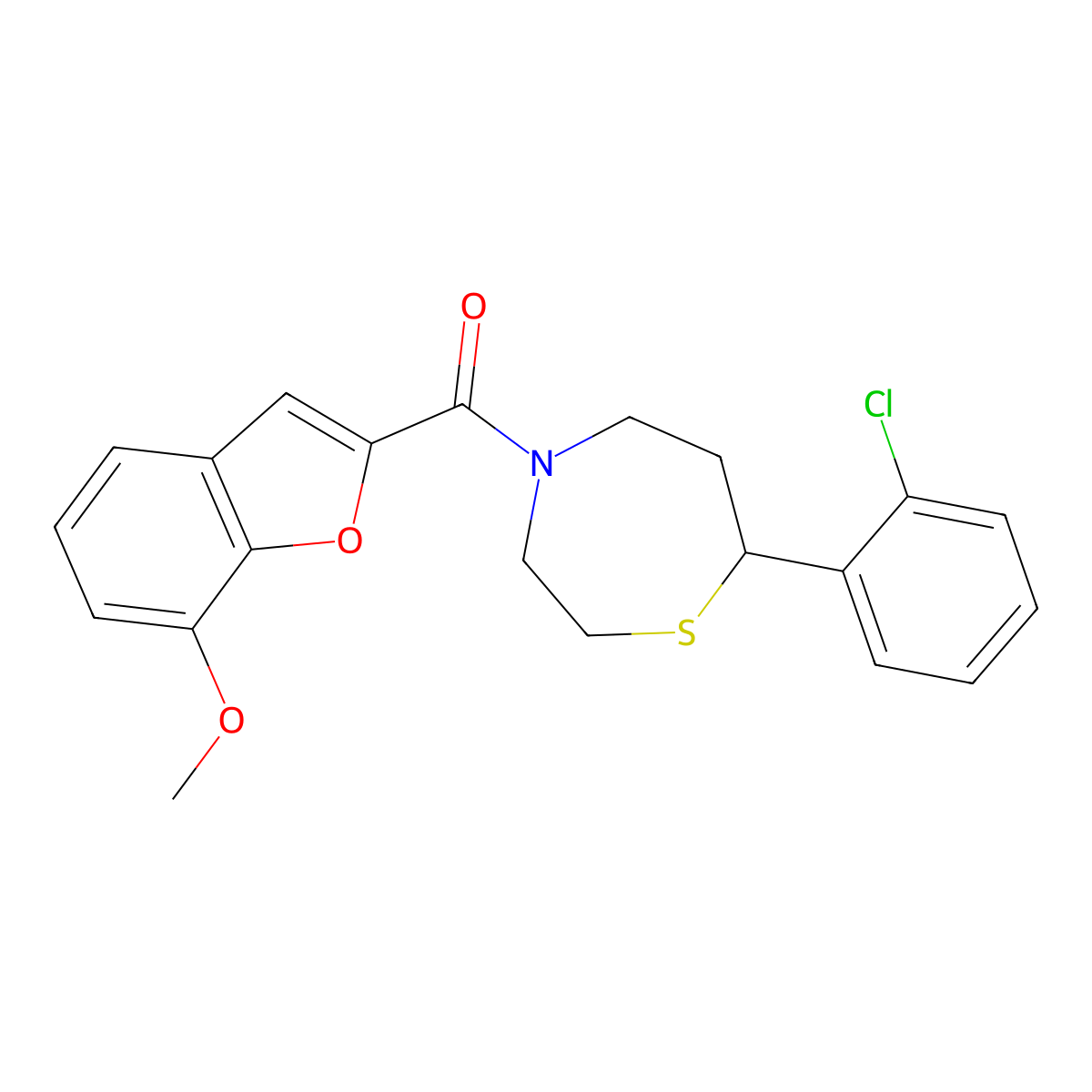 (7-(2-Chlorophenyl)-1,4-thiazepan-4-yl)(7-methoxybenzofuran-2-yl)methanone molecular structure, CAS 1797289-26-9