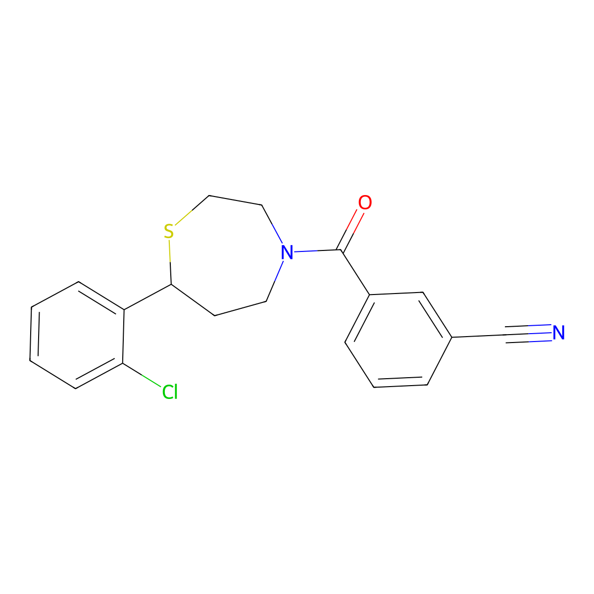 3-[7-(2-Chlorophenyl)-1,4-thiazepane-4-carbonyl]benzonitrile molecular structure, CAS 1797289-28-1
