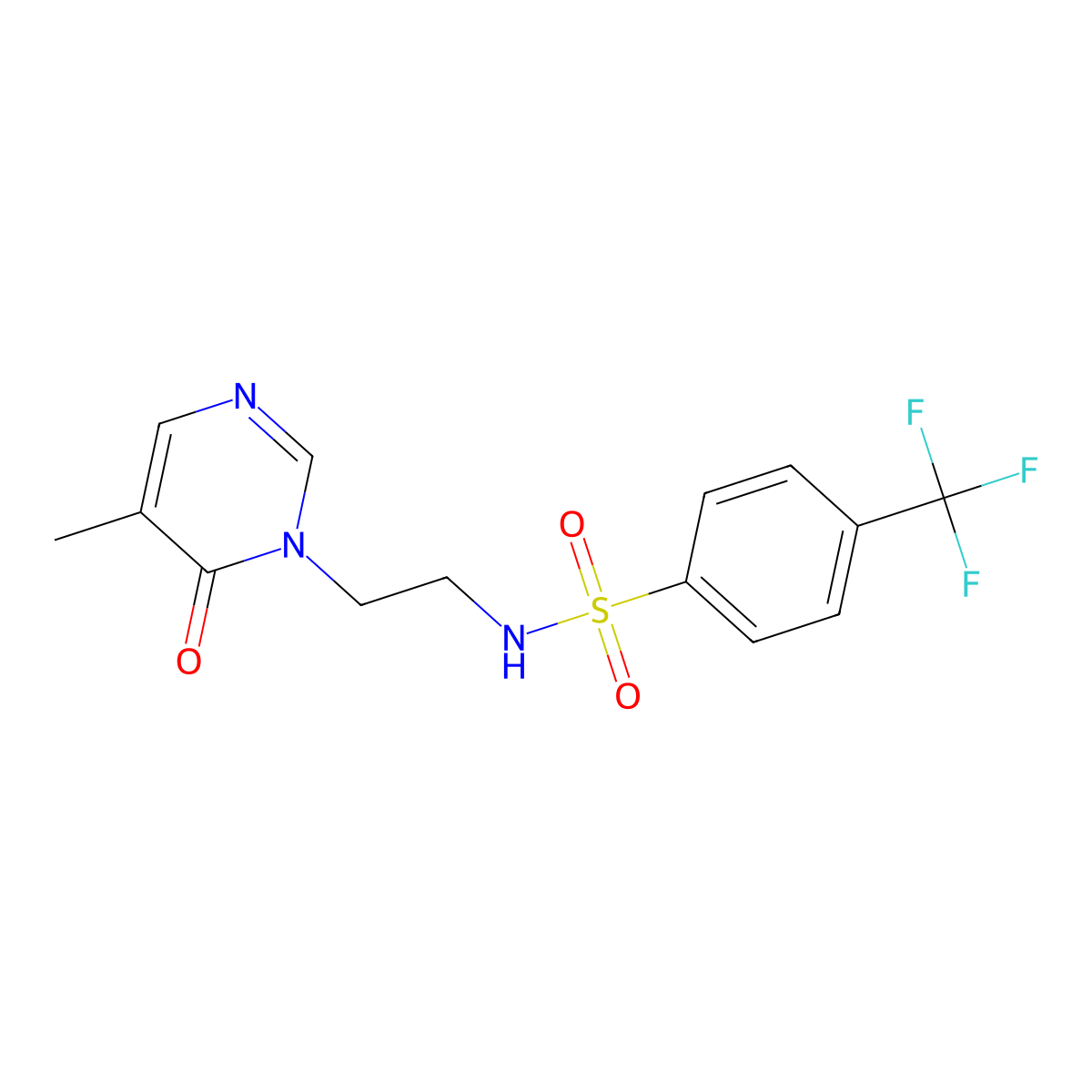 N-(2-(5-methyl-6-oxopyrimidin-1(6H)-yl)ethyl)-4-(trifluoromethyl)benzenesulfonamide molecular structure, CAS 1797289-43-0