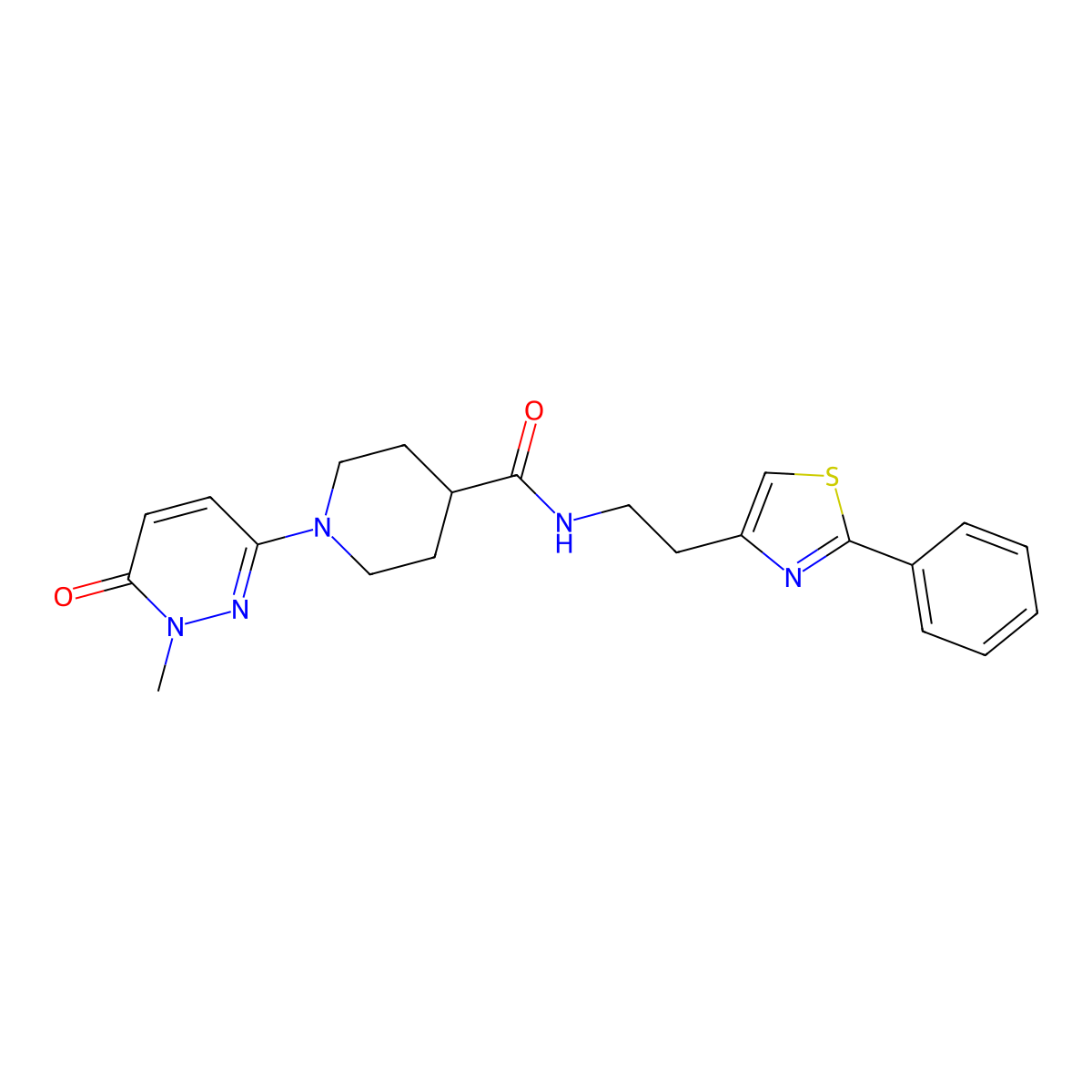 1-(1-methyl-6-oxo-1,6-dihydropyridazin-3-yl)-N-(2-(2-phenylthiazol-4-yl)ethyl)piperidine-4-carboxamide molecular structure, CAS 1797289-54-3