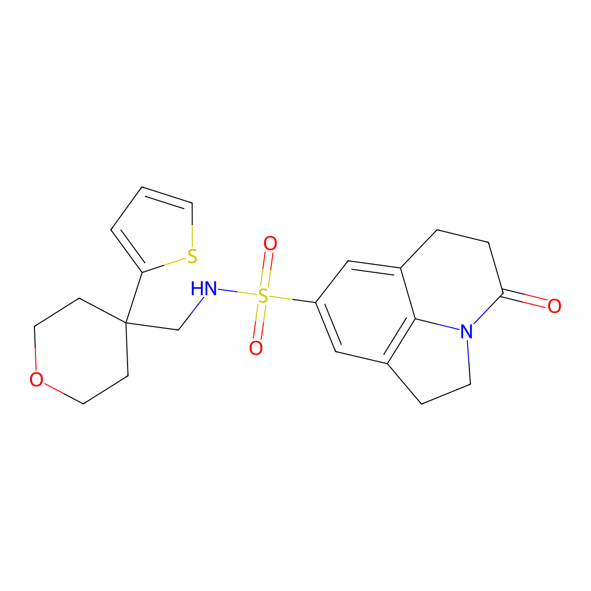 4-oxo-N-((4-(thiophen-2-yl)tetrahydro-2H-pyran-4-yl)methyl)-2,4,5,6-tetrahydro-1H-pyrrolo[3,2,1-ij]quinoline-8-sulfonamide molecular structure, CAS 1797289-68-9