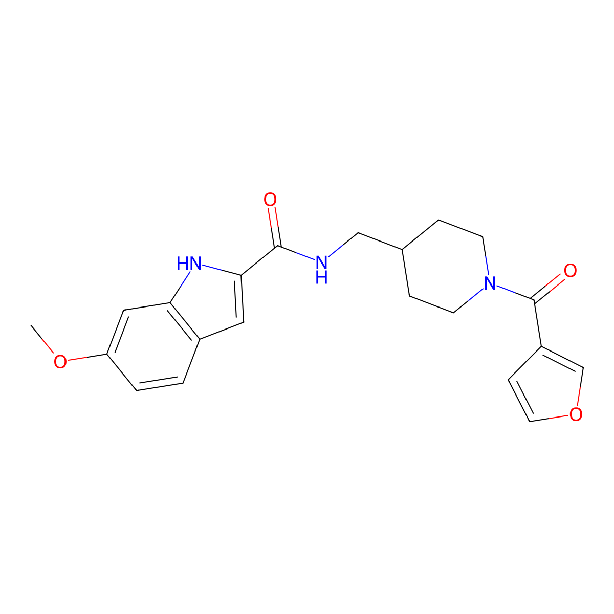 N-((1-(furan-3-carbonyl)piperidin-4-yl)methyl)-6-methoxy-1H-indole-2-carboxamide molecular structure, CAS 1797290-38-0