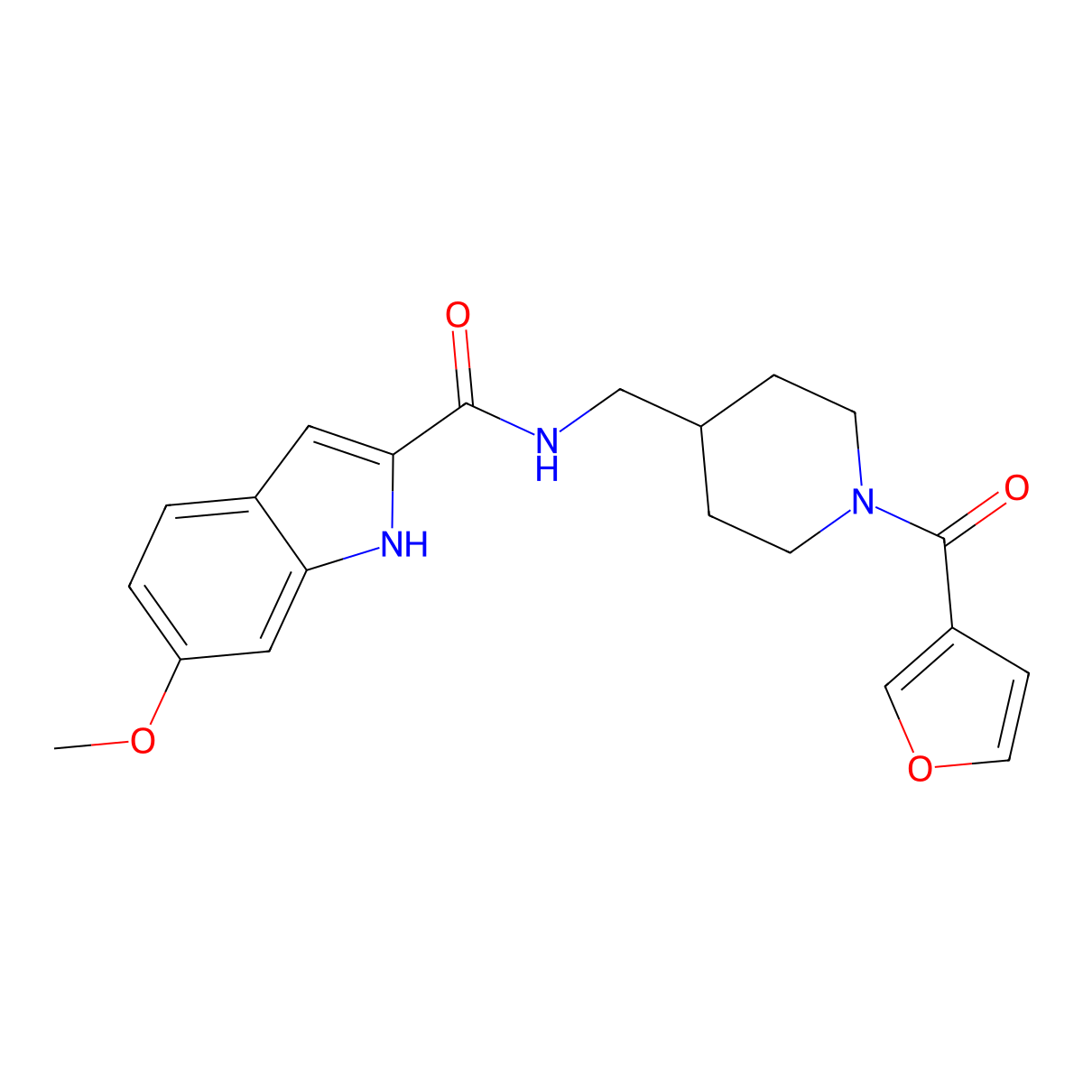 N-((1-(furan-3-carbonyl)piperidin-4-yl)methyl)-6-methoxy-1H-indole-2-carboxamide molecular structure, CAS 1797290-38-0