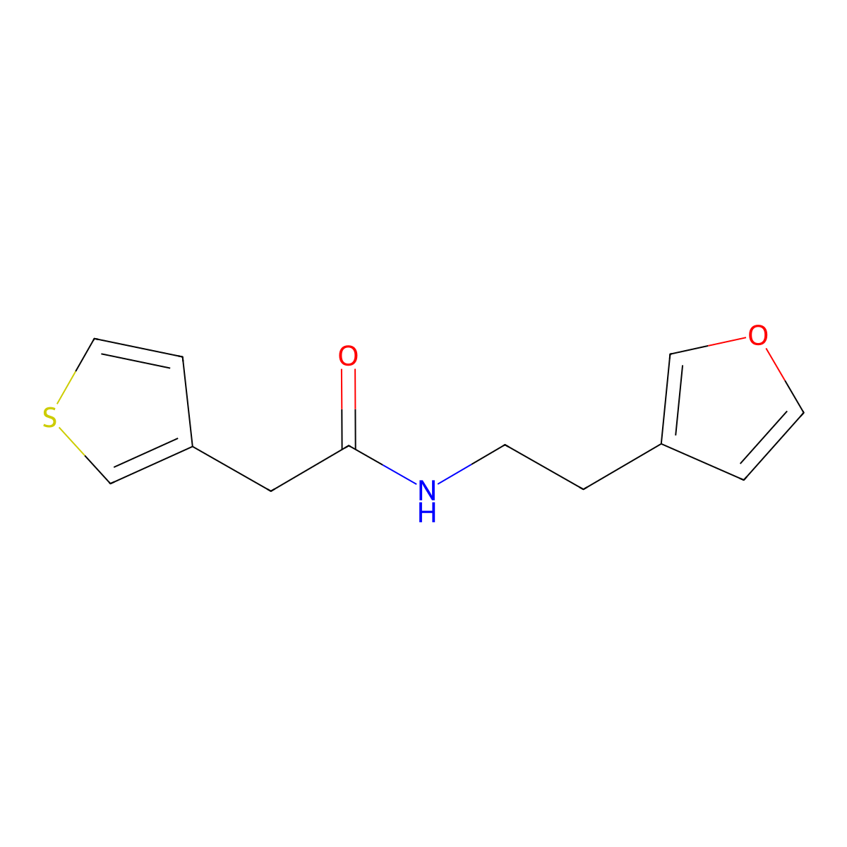 N-(2-(furan-3-yl)ethyl)-2-(thiophen-3-yl)acetamide molecular structure, CAS 1797290-50-6