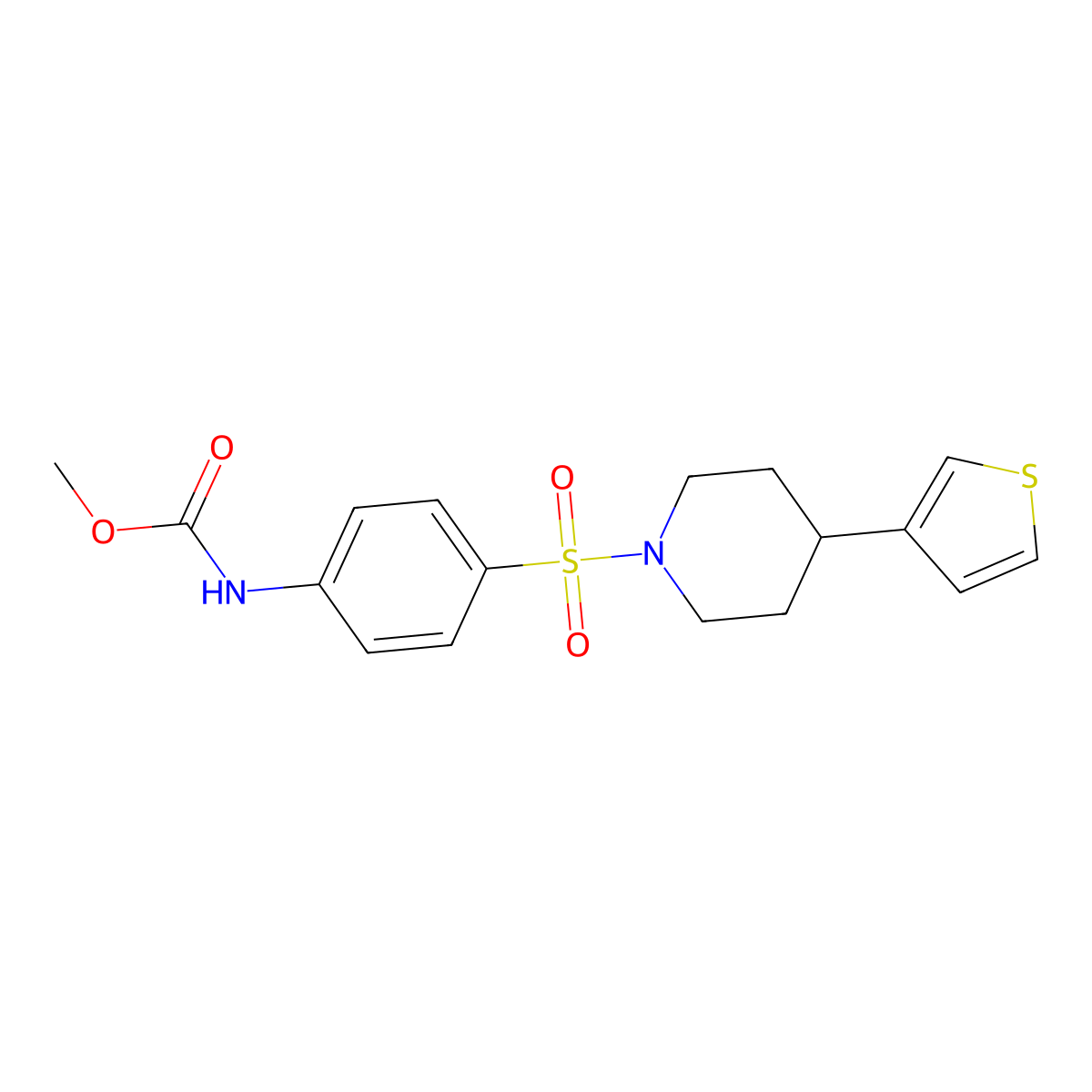 Methyl (4-((4-(thiophen-3-yl)piperidin-1-yl)sulfonyl)phenyl)carbamate molecular structure, CAS 1797290-69-7