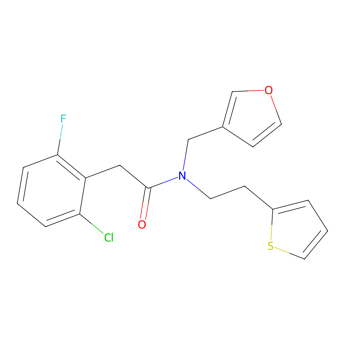 2-(2-chloro-6-fluorophenyl)-N-(furan-3-ylmethyl)-N-(2-(thiophen-2-yl)ethyl)acetamide molecular structure, CAS 1797290-79-9