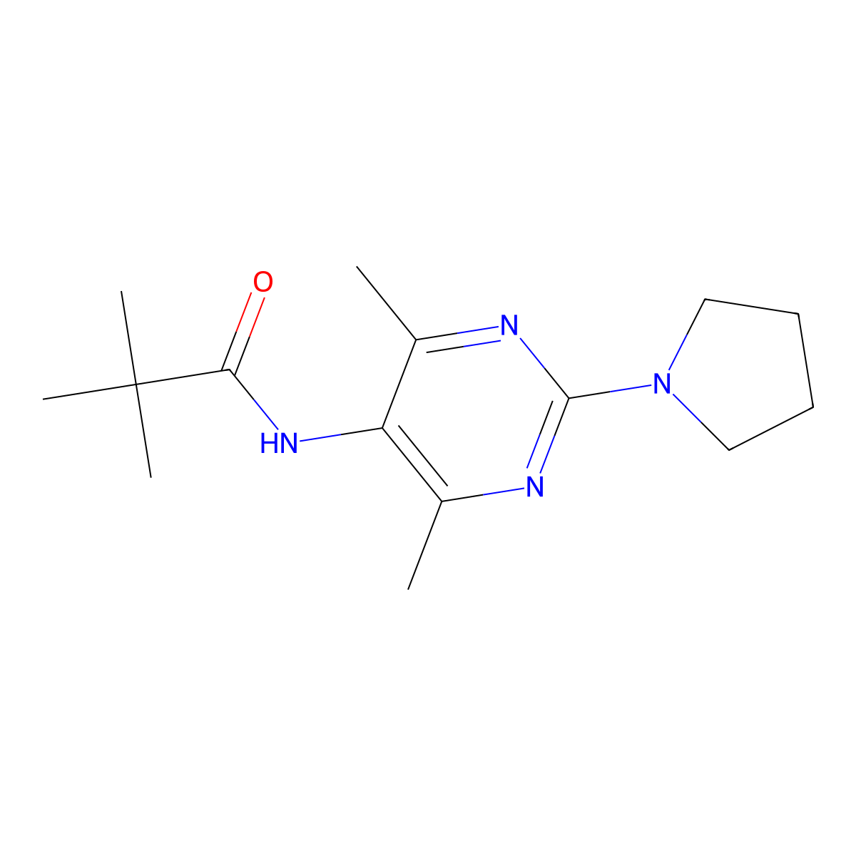 N-(4,6-dimethyl-2-(pyrrolidin-1-yl)pyrimidin-5-yl)pivalamide molecular structure, CAS 1797291-05-4