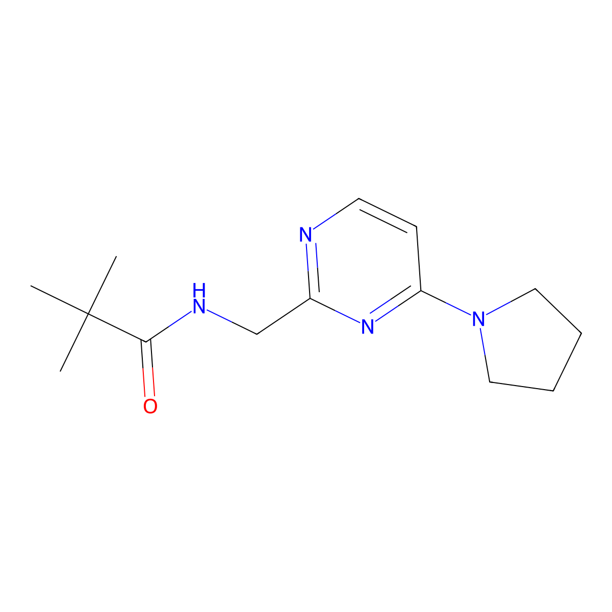 N-((4-(pyrrolidin-1-yl)pyrimidin-2-yl)methyl)pivalamide molecular structure, CAS 1797291-35-0