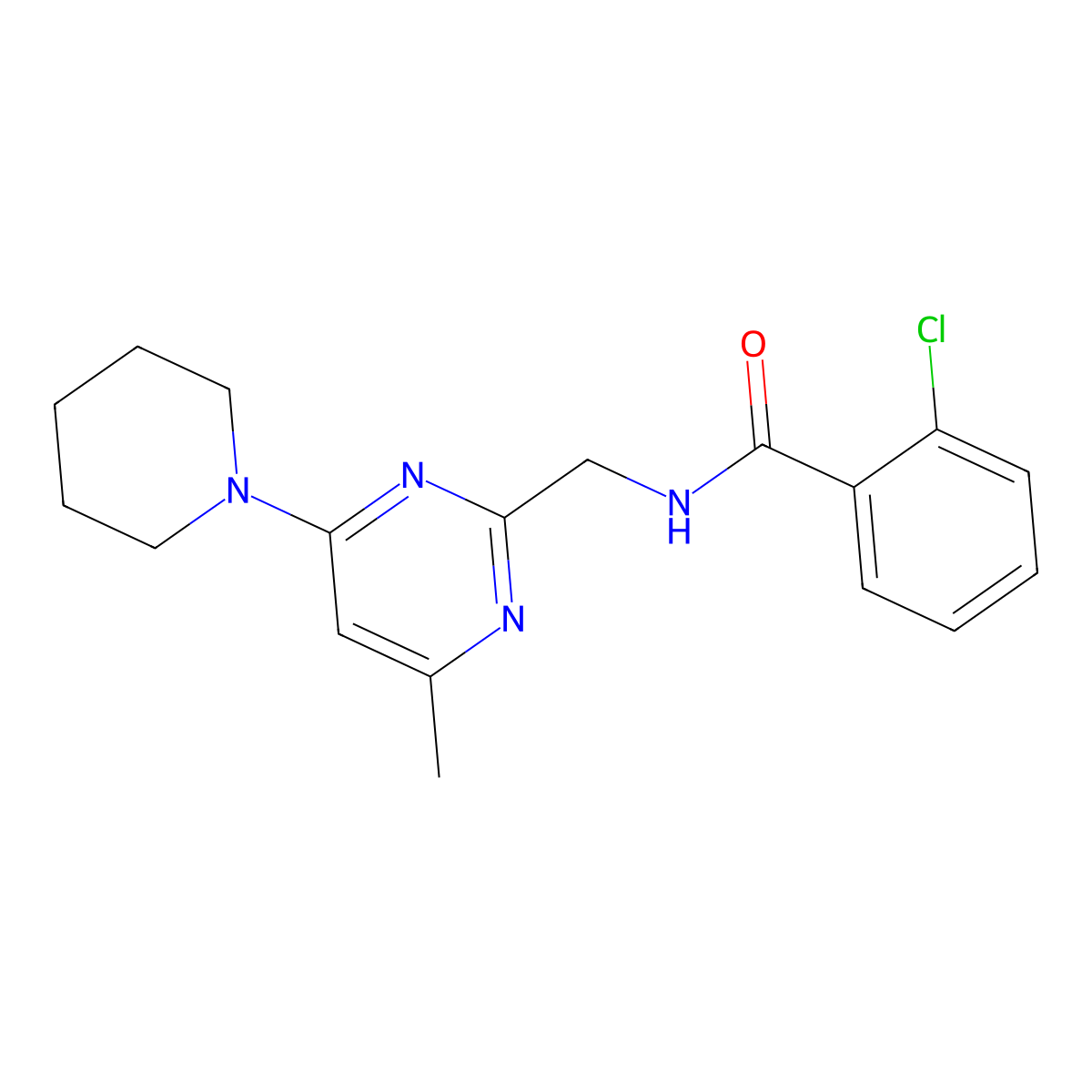 2-Chloro-N-{[4-methyl-6-(piperidin-1-YL)pyrimidin-2-YL]methyl}benzamide molecular structure, CAS 1797291-82-7