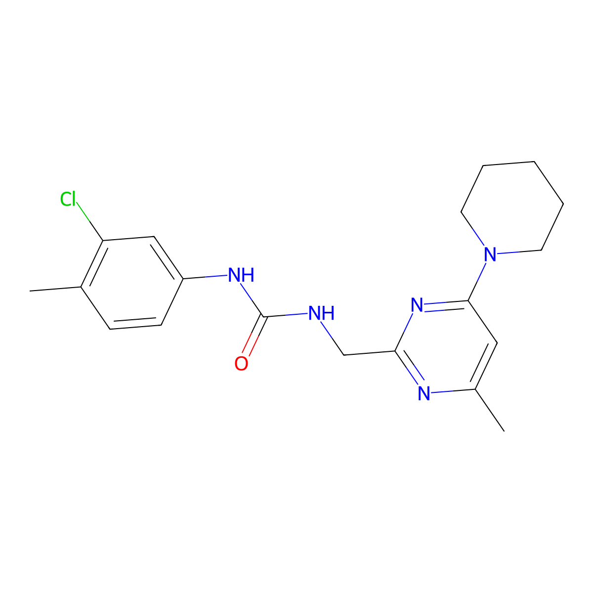 1-(3-Chloro-4-methylphenyl)-3-((4-methyl-6-(piperidin-1-yl)pyrimidin-2-yl)methyl)urea molecular structure, CAS 1797291-85-0