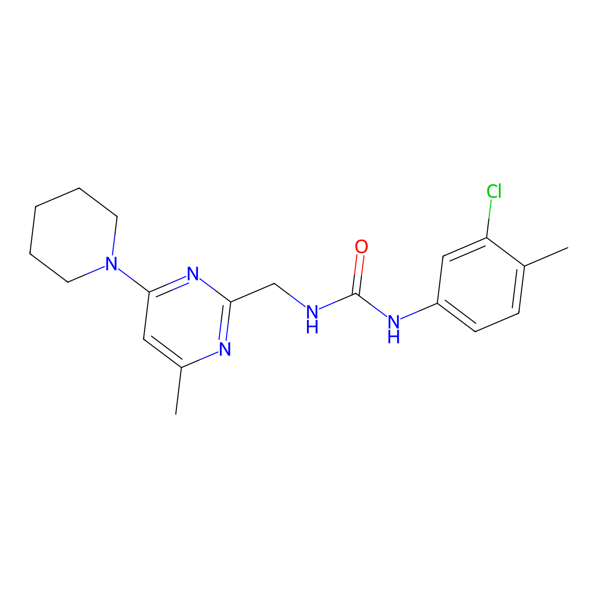 1-(3-Chloro-4-methylphenyl)-3-((4-methyl-6-(piperidin-1-yl)pyrimidin-2-yl)methyl)urea molecular structure, CAS 1797291-85-0