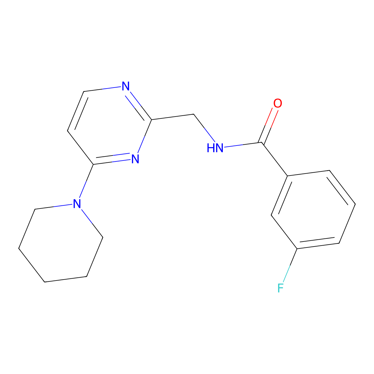 3-fluoro-N-{[4-(piperidin-1-yl)pyrimidin-2-yl]methyl}benzamide molecular structure, CAS 1797291-97-4