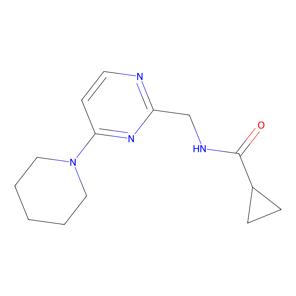 N-{[4-(piperidin-1-yl)pyrimidin-2-yl]methyl}cyclopropanecarboxamide molecular structure, CAS 1797292-09-1