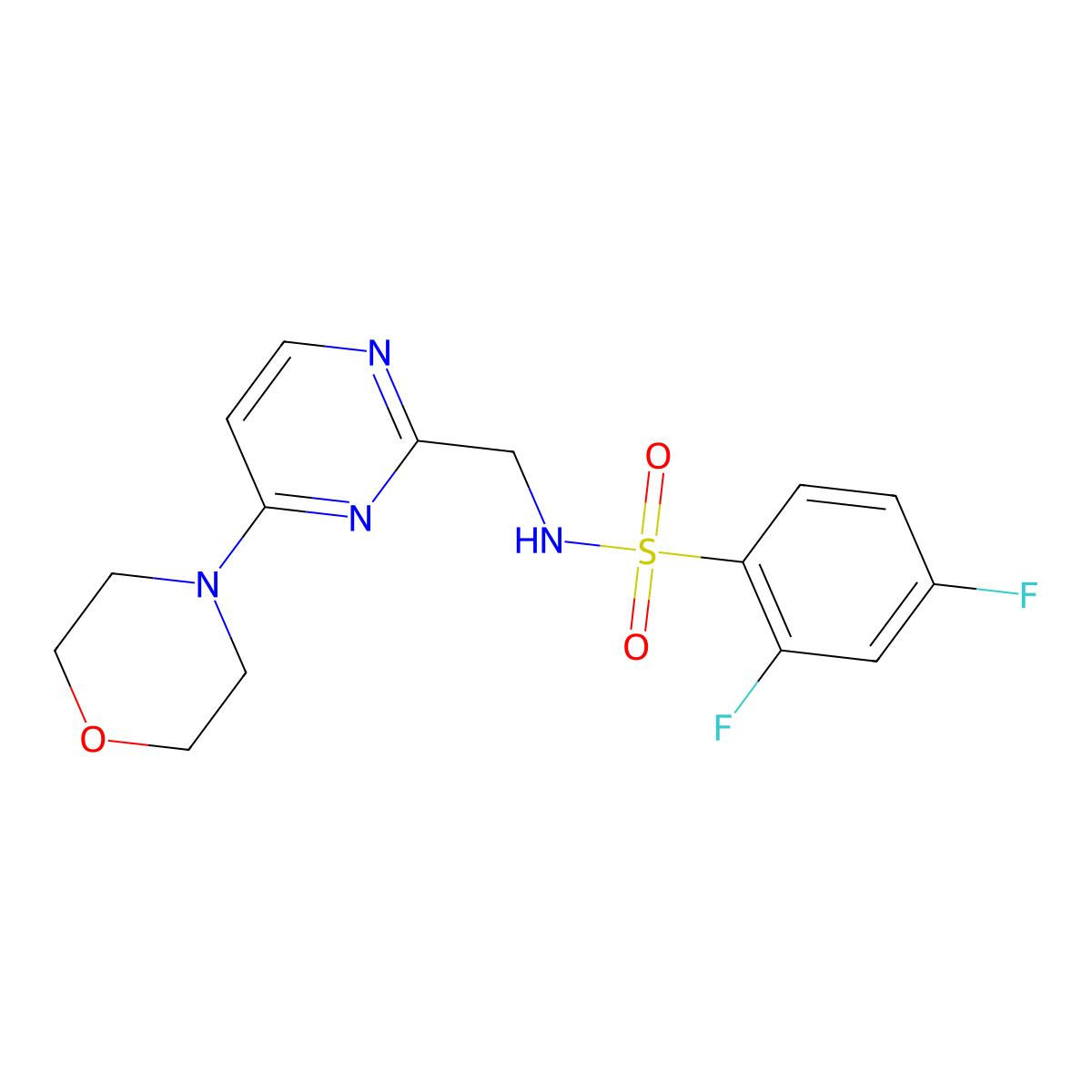 2,4-difluoro-N-((4-morpholinopyrimidin-2-yl)methyl)benzenesulfonamide molecular structure, CAS 1797292-23-9