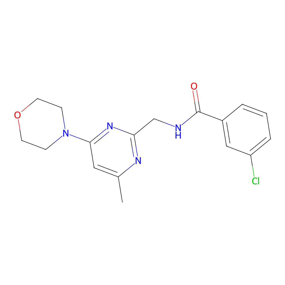3-chloro-N-((4-methyl-6-morpholinopyrimidin-2-yl)methyl)benzamide molecular structure, CAS 1797292-27-3